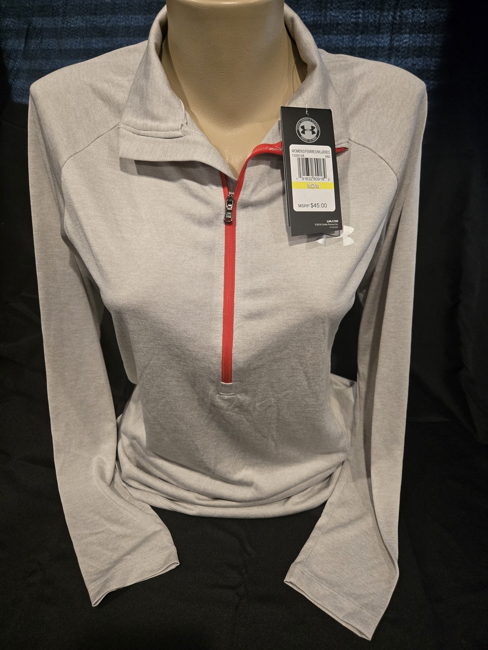Under Armour Women’s Light Gray Quarter-Zip Pullover with Red Trim